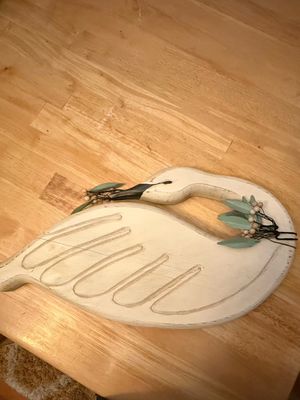 Vintage 1990s Wooden Swan Wall Hanging – Cottagecore Shabby Chic Folk Art Decor